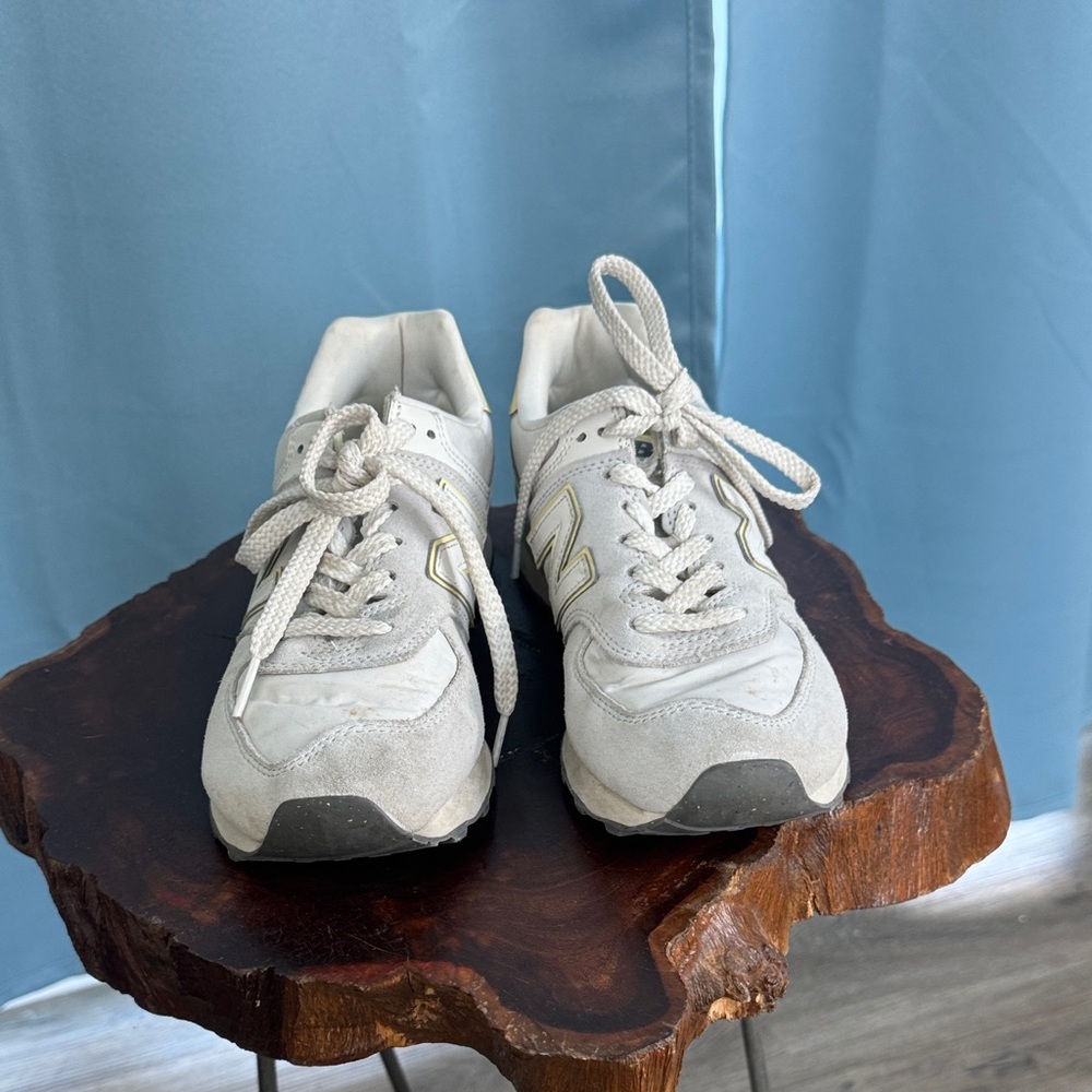 New Balance White and Gray Sneakers with Yellow Accents